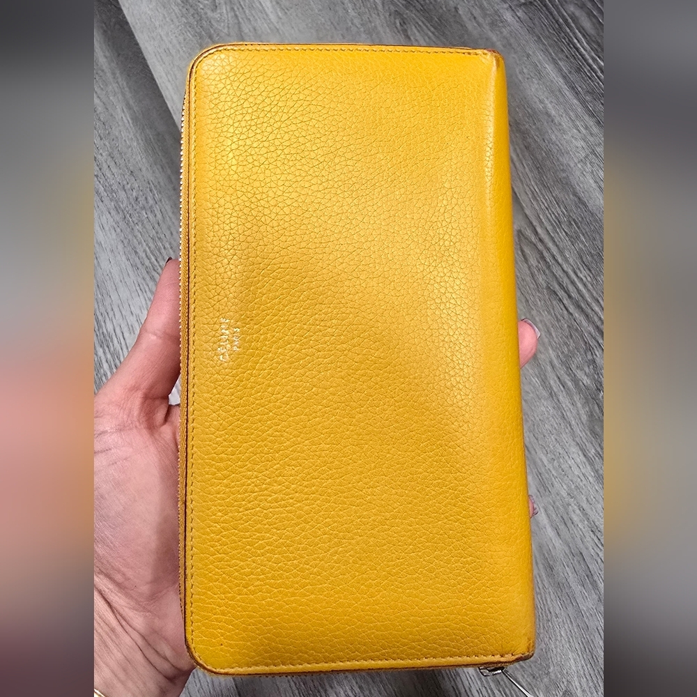 Celine Large Yellow Leather Zip Around Continental Wallet